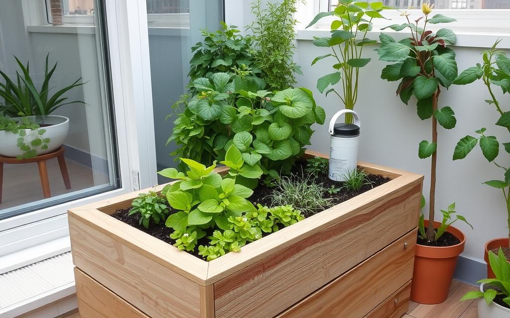 Imagem de um sistema autoirrigável para horta em apartamento
